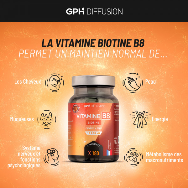 Vitamine B8 Biotine 10 000 µg 365 comprimés