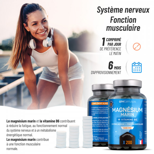 Magnésium Marin + Vitamine B6 - 548 mg - 200 comprimés