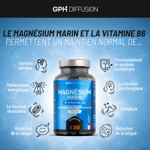 Magnésium Marin + Vitamine B6 - 548 mg - 200 comprimés