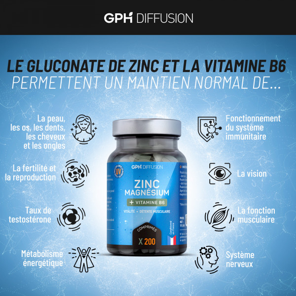 Magnésium + Zinc + B6 - 200 Comprimés