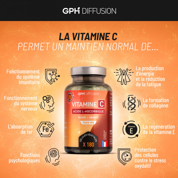 Vitamine C 1000 mg - Acide Ascorbique - Gélules Végétales