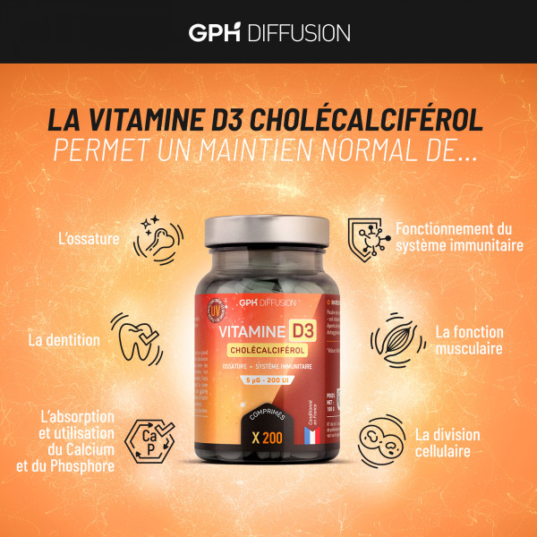 Vitamine D - 5 ug - 200 Comprimés