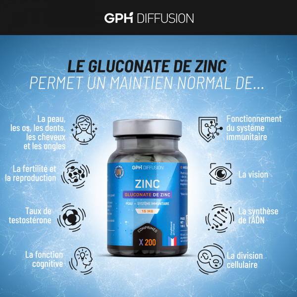 Gluconate de zinc - 15 mg - 200 comprimés