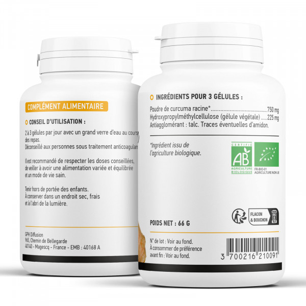 Curcuma biologique 250 mg - Gélules végétales