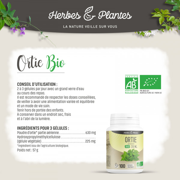 Ortie feuille Bio - 210 mg - Gélules végétales