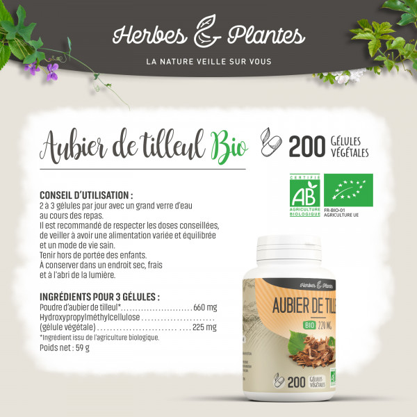 Aubier de Tilleul Bio - 220 mg - Gélules végétales