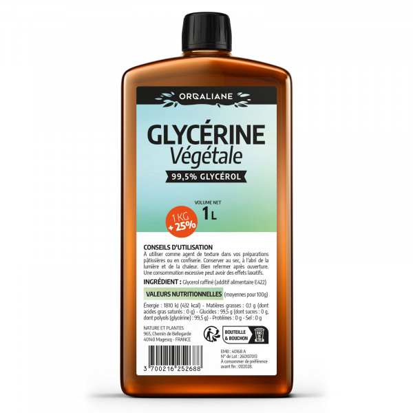 Glycérine Végétale - 1kg + 25% - 1Litre