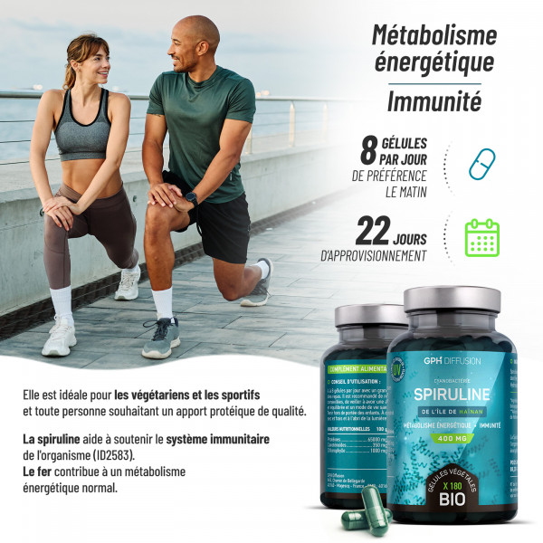 Spiruline bio - 180 gélules à 400mg