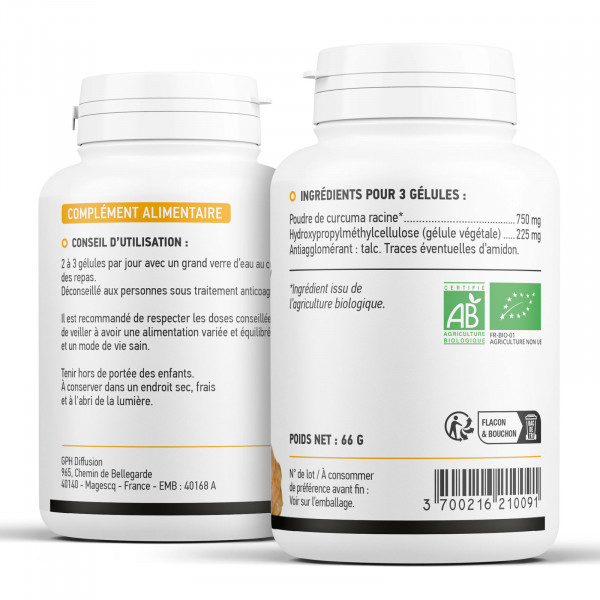 Curcuma biologique 250 mg - Gélules végétales