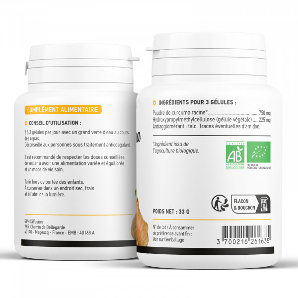 Curcuma biologique 250 mg - Gélules végétales