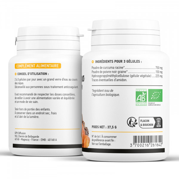 Curcuma Bio et Poivre Noir Bio - 300 mg - 200 gélules végétales