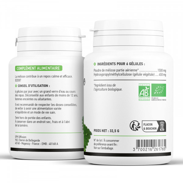 Mélisse Bio - 250 mg - 200 Gélules Végétales