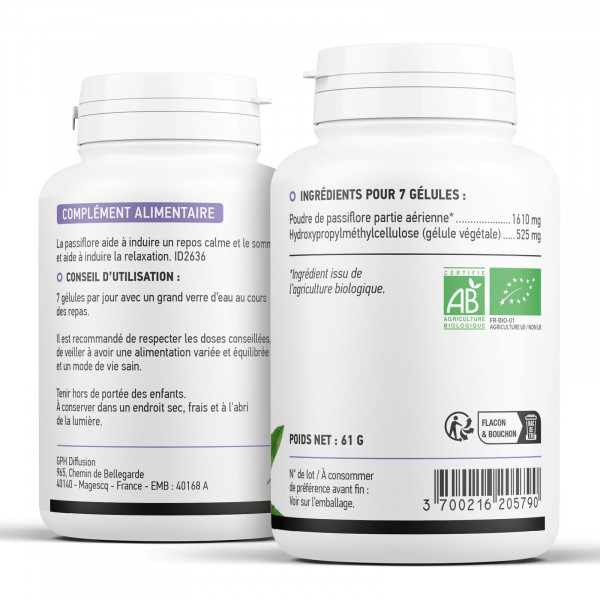 Passiflore bio 200 gélules végétales à 250mg
