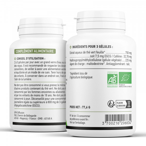 thé vert 200 gélules végétales à 250mg