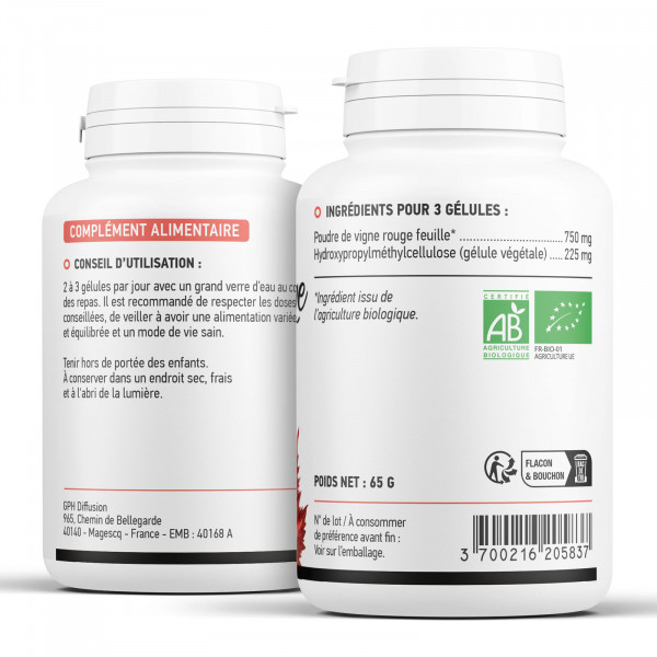 Vigne rouge feuille biologique 250 mg
