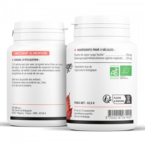 Vigne rouge feuille biologique 250 mg