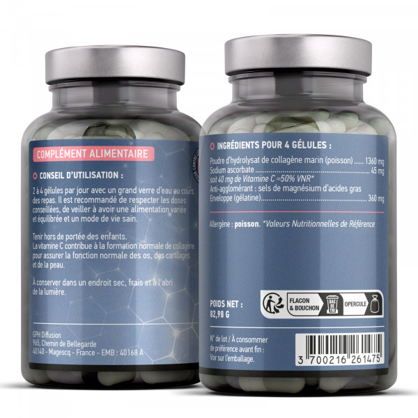Collagène marin + Vitamine C - 350 mg - 180 gélules