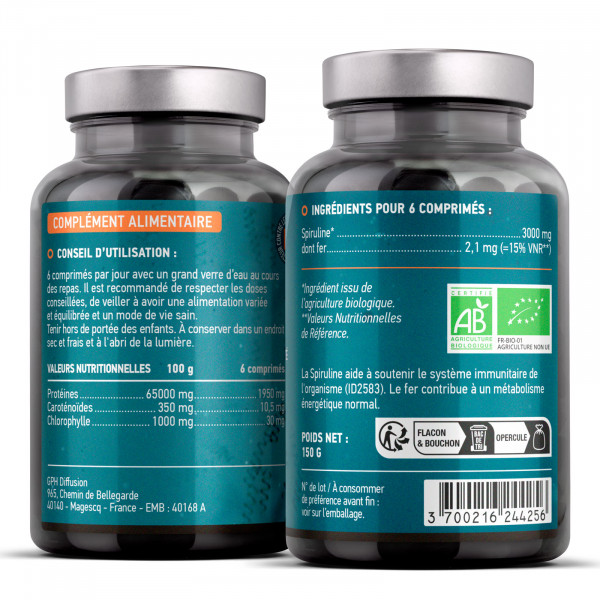 Spiruline Bio 500mg - 600 comprimes