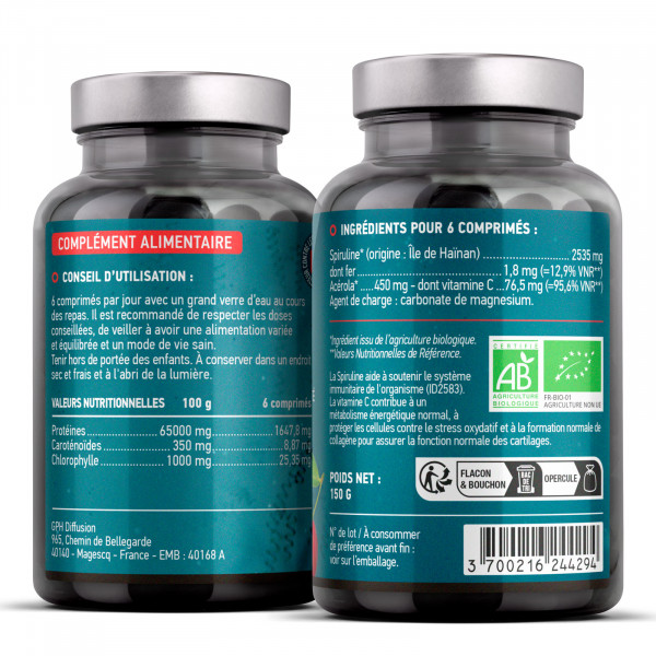SPIRULINE + ACEROLA BIO - 498mg - 300 comprimés