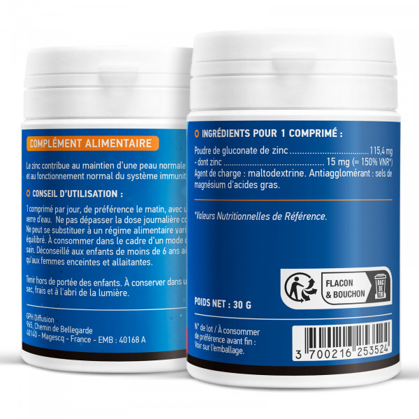 Gluconate de zinc - 15 mg - 200 comprimés