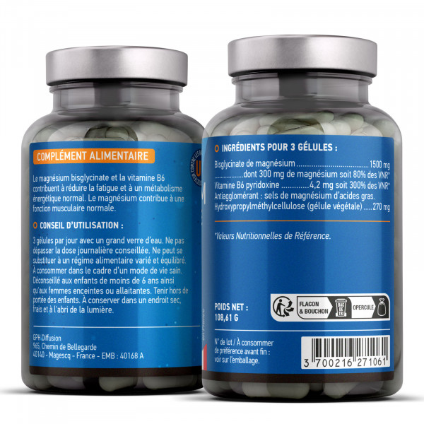 Magnésium Bisglycinate + Vitamine B6 - 500 mg