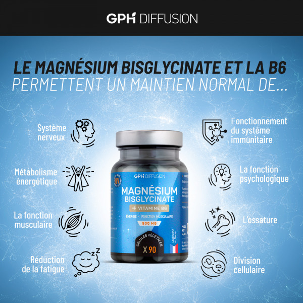 Magnésium Bisglycinate + Vitamine B6 - 500 mg