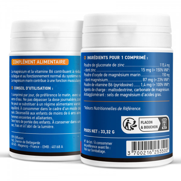 Magnésium + Zinc + B6 - 200 Comprimés
