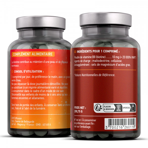 Vitamine B8 Biotine 10 000 µg 365 comprimés