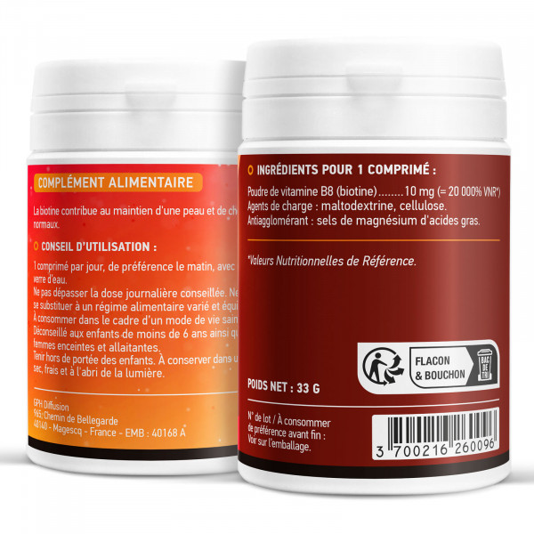 Vitamine B8 Biotine 10 000 µg 365 comprimés