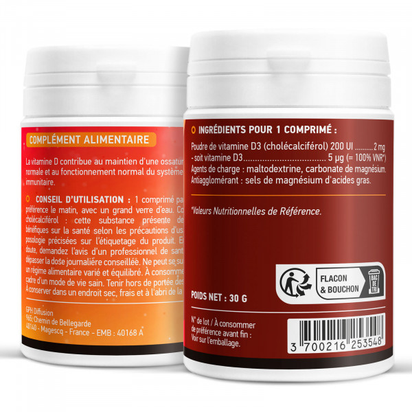 Vitamine D - 5 ug - 200 Comprimés