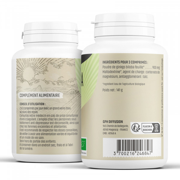 Ginkgo biloba Bio - 300 mg - 200 comprimés - H&P
