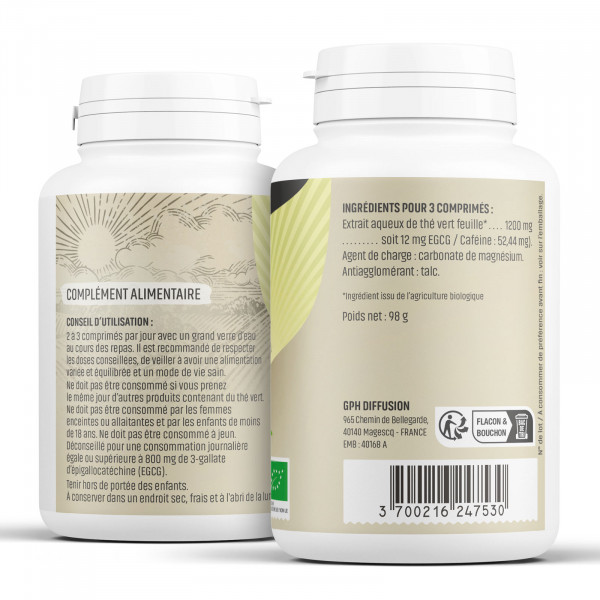 Thé vert extrait Bio - 400 mg - 200 comprimés - H&P