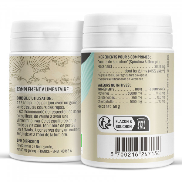 Spiruline Bio - 500 mg - comprimés - H&P