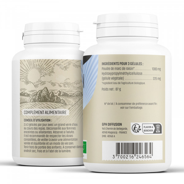 Marc de raisin Bio - 360 mg - Gélules végétales