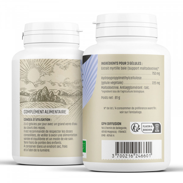 Myrtille baie Bio - 250 mg - Gélules végétales