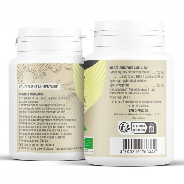 Thé vert Bio - extrait aqueux - 250 mg - Gélules végétales