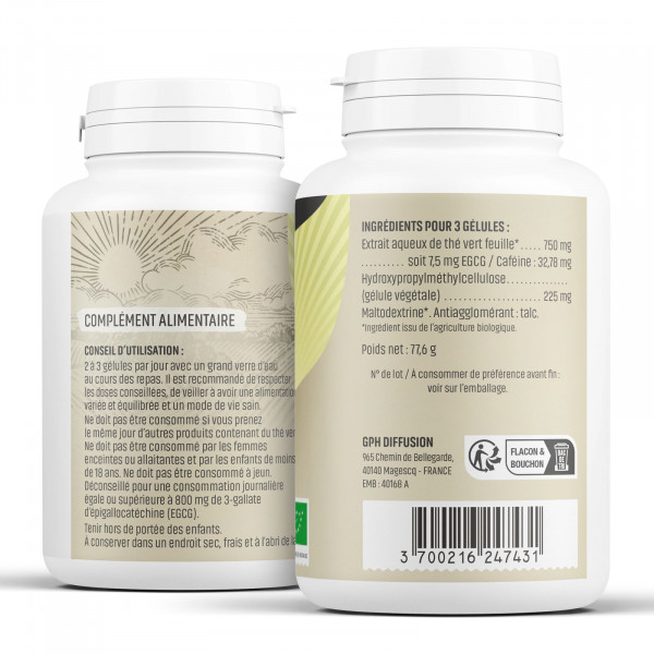 Thé vert Bio - extrait aqueux - 250 mg - Gélules végétales
