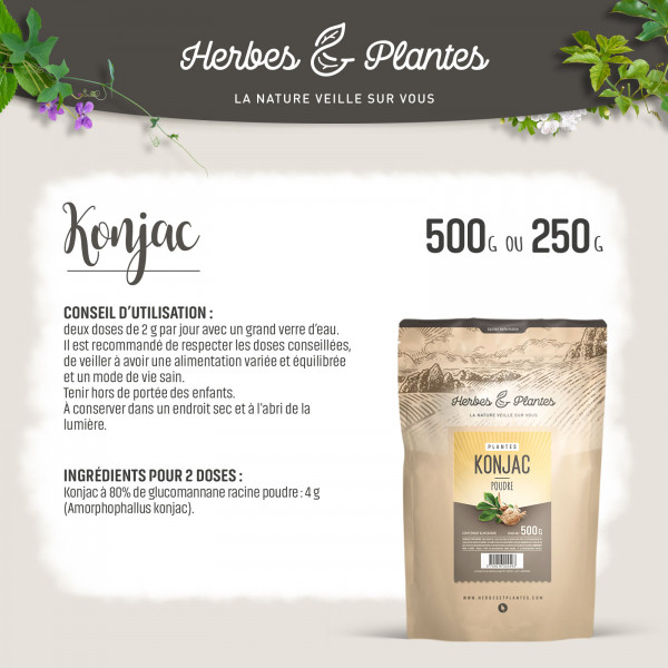 Konjac 500 grammes de poudre - à 80 % glucomannane