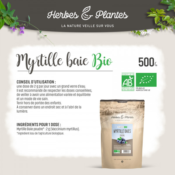 Myrtille baie bio 500 gr de poudre