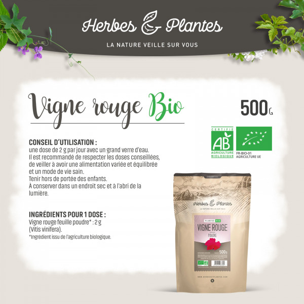 Vigne Rouge Bio - 500gr de poudre