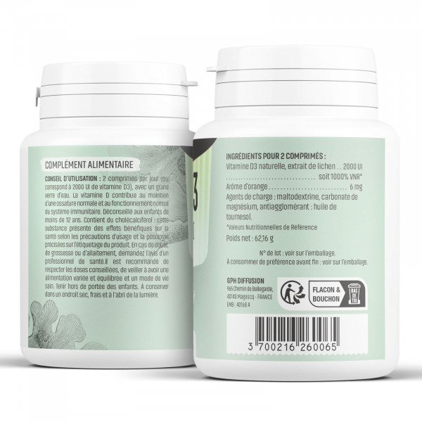 Vitamine D3 Naturelle - 2000 UI - 120 Comprimés