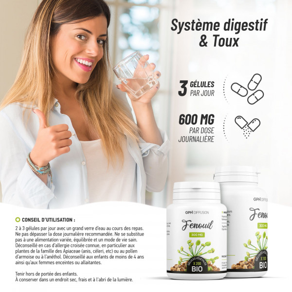 Fenouil Bio 300mg - 200 gélules végétales