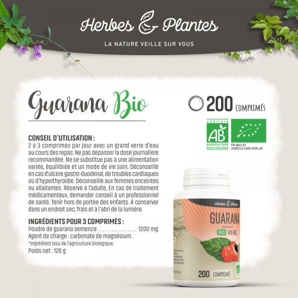 Guarana Bio - 400 mg - 200 comprimés - H&P