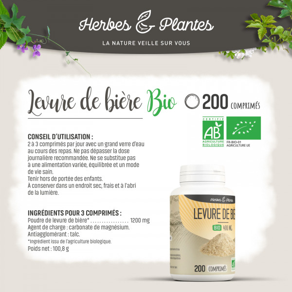 Levure de bière Bio - 400 mg - 200 comprimés - H&P