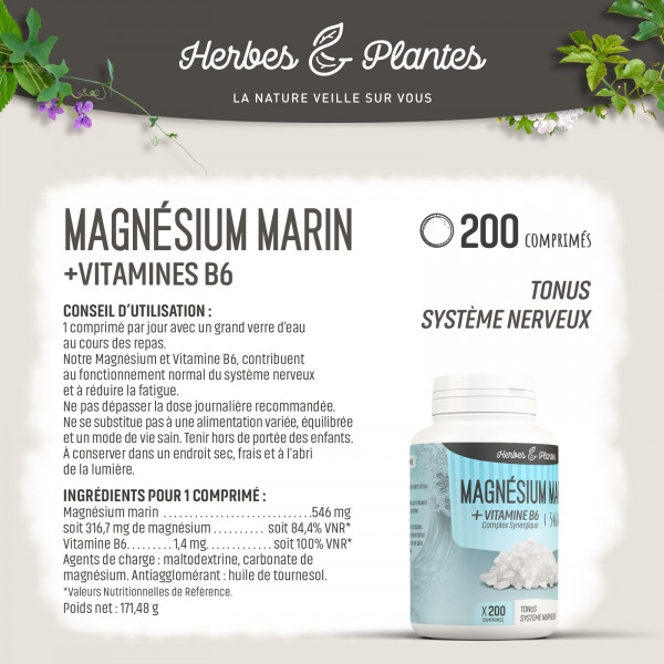 Magnésium marin + Vitamine B6 - 548 mg - comprimés - H&P