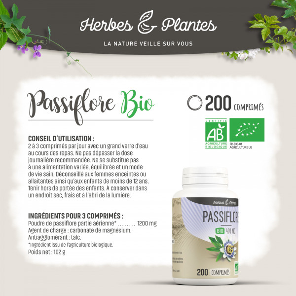 Passiflore Bio - 400 mg - 200 comprimés - H&P