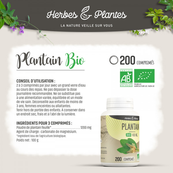 Plantain Bio - 400 mg - 200 comprimés - H&P