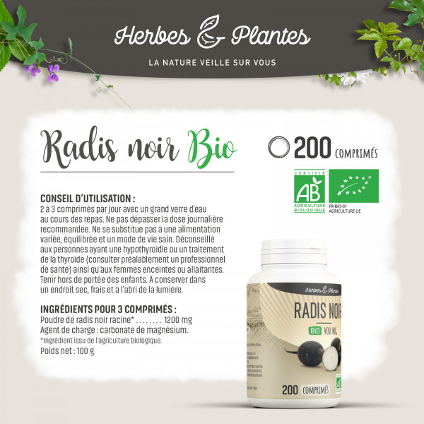 Radis noir Bio - 400 mg - 200 comprimés - H&P