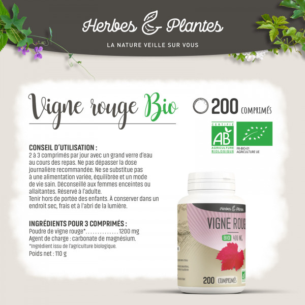 Vigne Rouge Bio - 400 mg - 200 comprimés - H&P