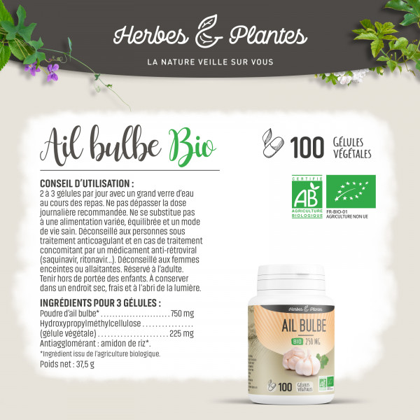Ail bulbe Bio - 280 mg - Gélules végétales - H&P